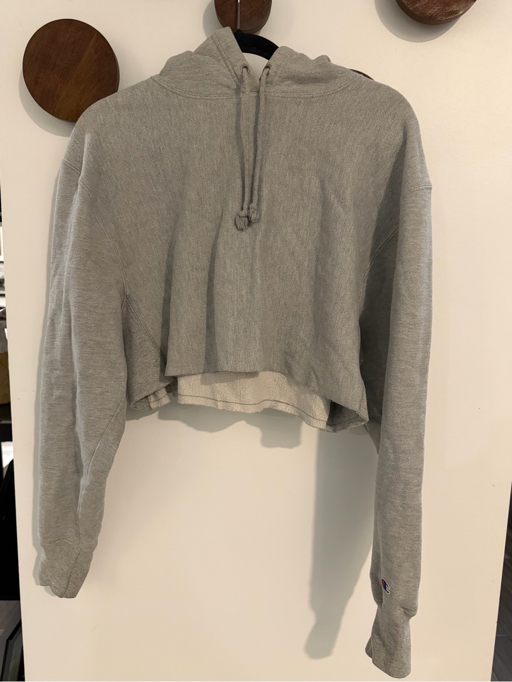 ChampionCropped Gray Hooded Women's Sweatshirt